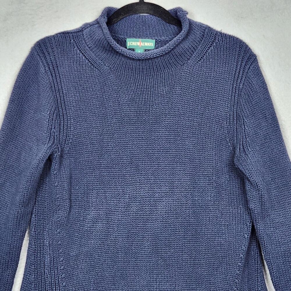 J Crew Always Sweater Womens Medium Blue Cotton Mock Neck Pullover Knit Ribbed - Picture 5 of 11